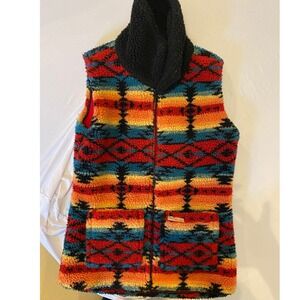 Powder River Outfitters Aztec Fleece Vest Southwestern Sherpa Pockets |P1‎